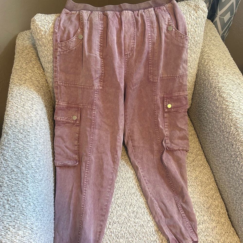 Anthropologie Women's pink mauve Lavender Cargo jogger Pants buttons - Picture 5 of 9